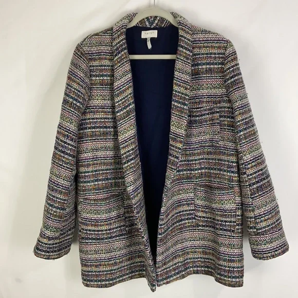 Anthropologie Harlyn Multicolor Striped Blazer Tweed Boyfriend Oversized open - Picture 5 of 14